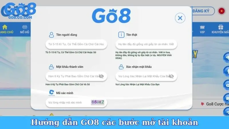 Hướng dẫn GO8 các bước mở tài khoản